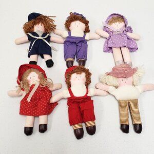 Merry Thoughts 6" Ragdoll Lot of 6 Dolls Cloth Yarn Hair Thailand